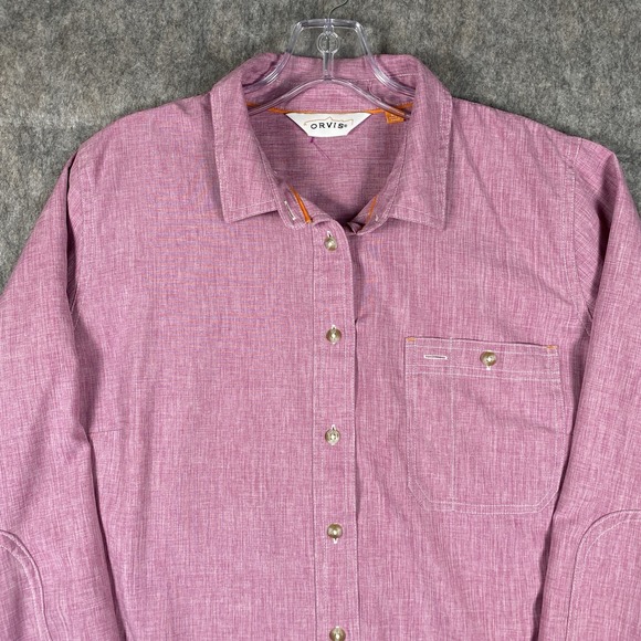 Orvis Tech Chambray Shirt Women's XL Pink Stretch Long Sleeve Fishing - Picture 2 of 11
